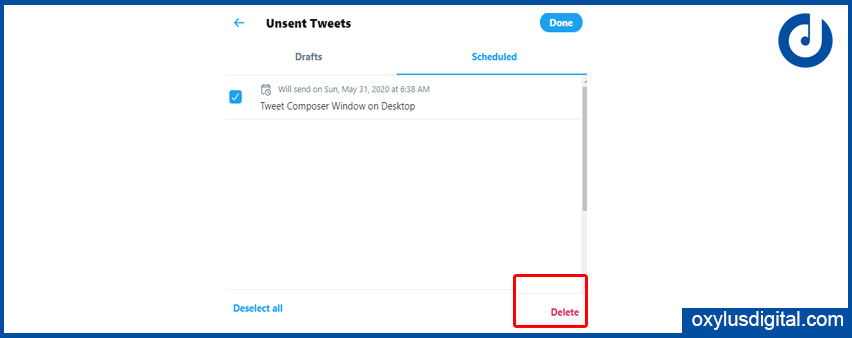 elect the Scheduled Tweets which you want to delete and Click on Delete Button.