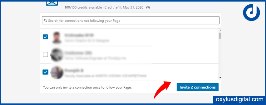 Select connections to invite to follow your Page